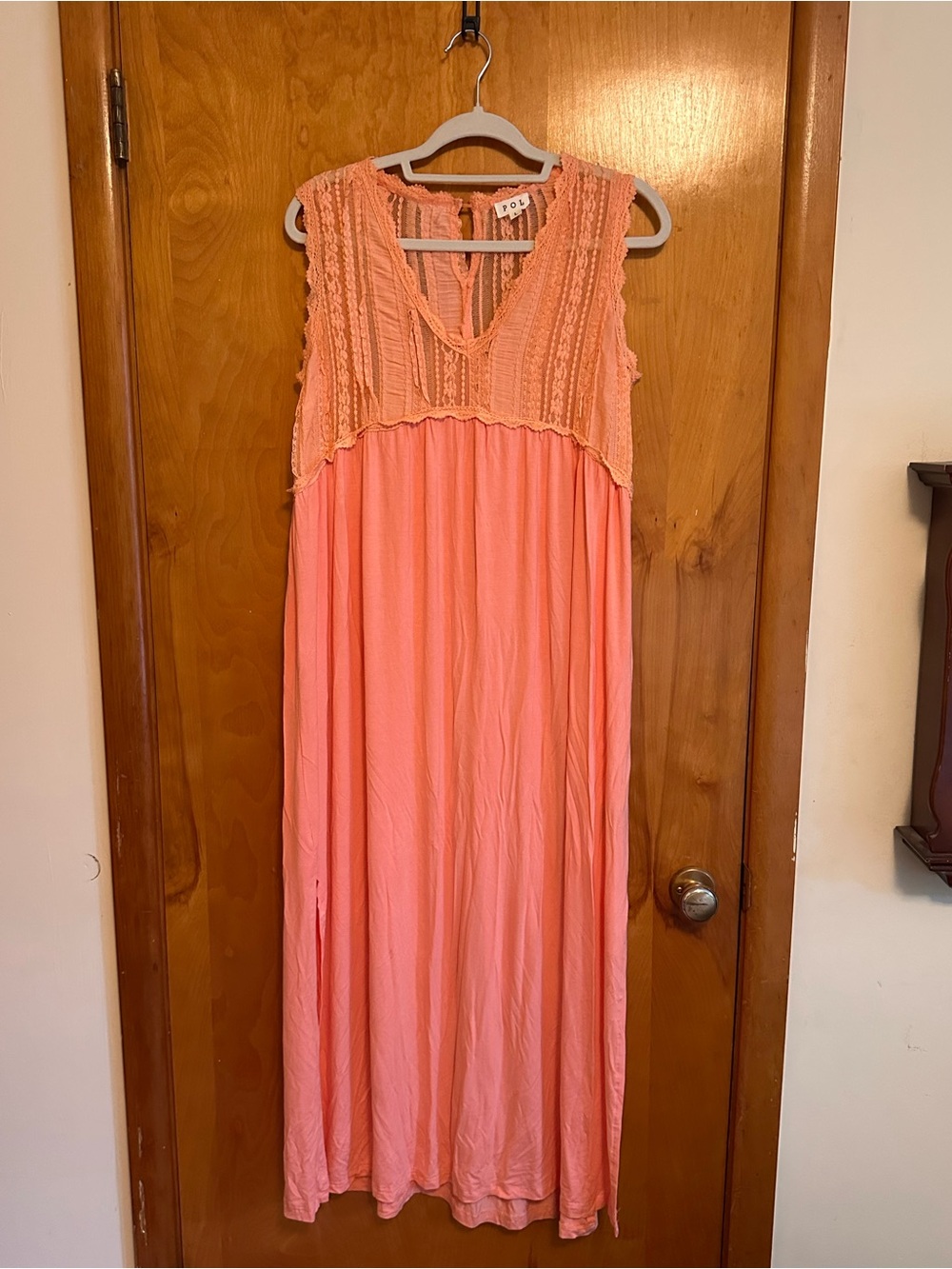 POL Pink Boho Crochet Yoke Maxi Dress